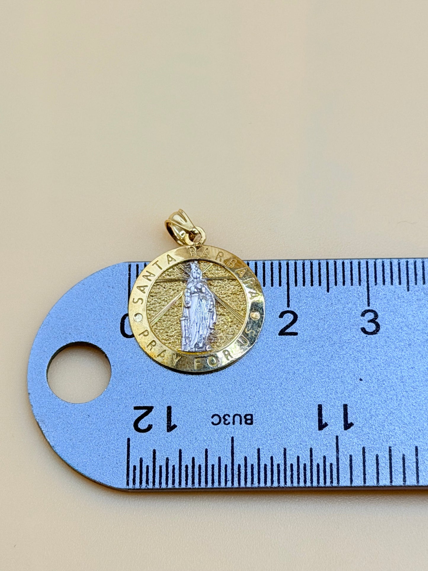 10K Gold Saint Barbara Medal, Fits Chains Up to 3mm Thick. ch