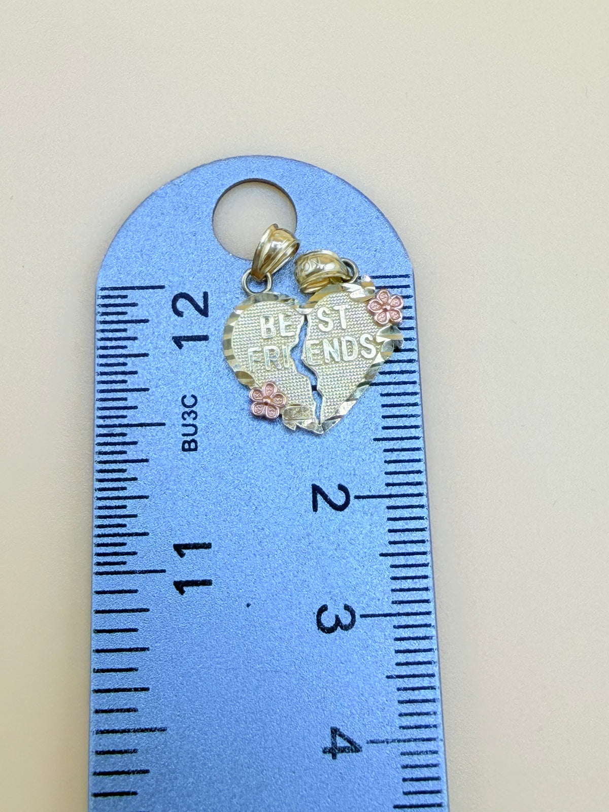10kt Solid Gold Split Heart Pendant for Best Friends, Fits Chains Up to 3mm Thick. ch