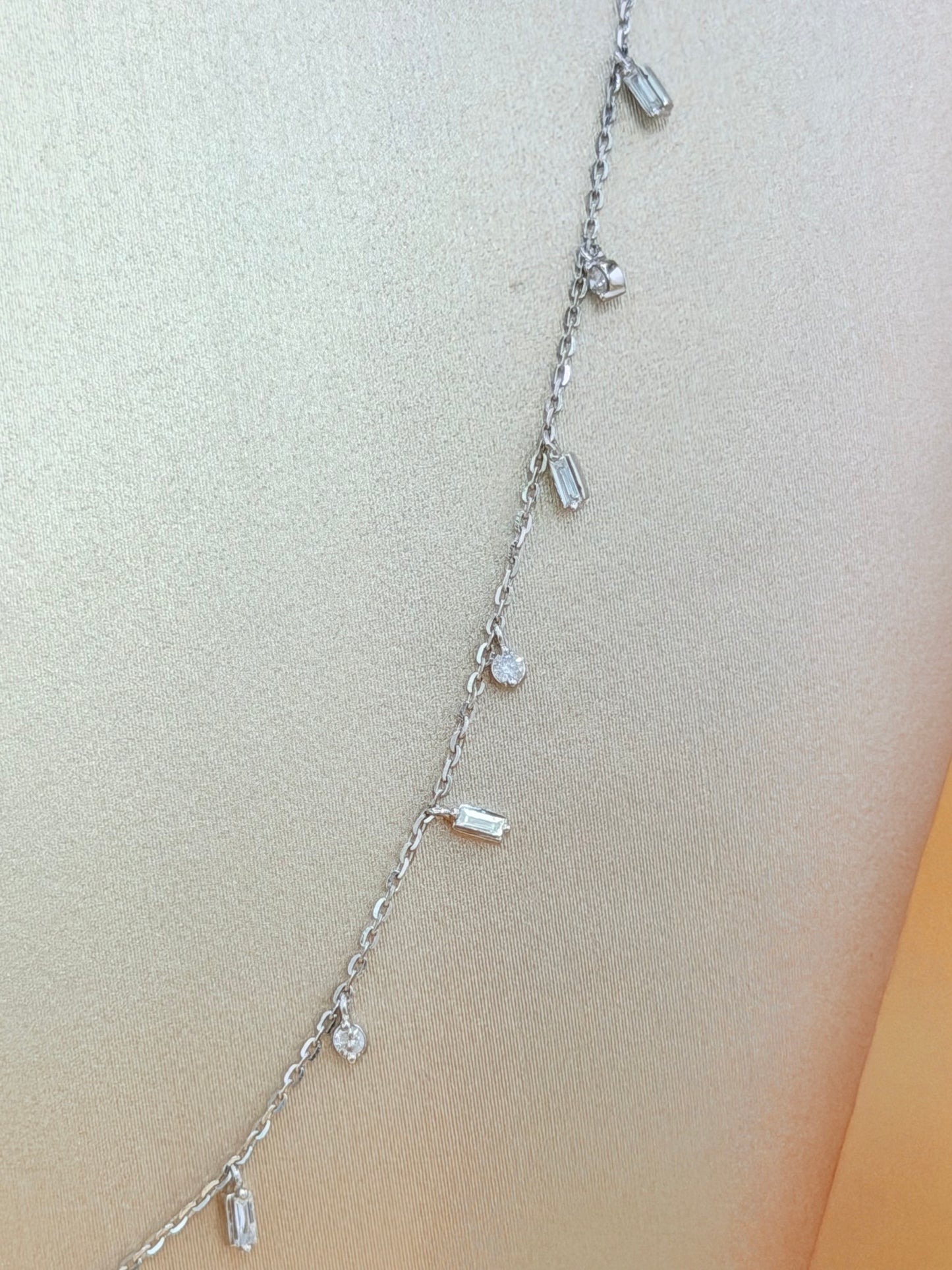 14K White Gold Chain with Natural Diamonds, Adjustable 16”–18” Length, 0.27ct Total Natural Diamond Weight. n