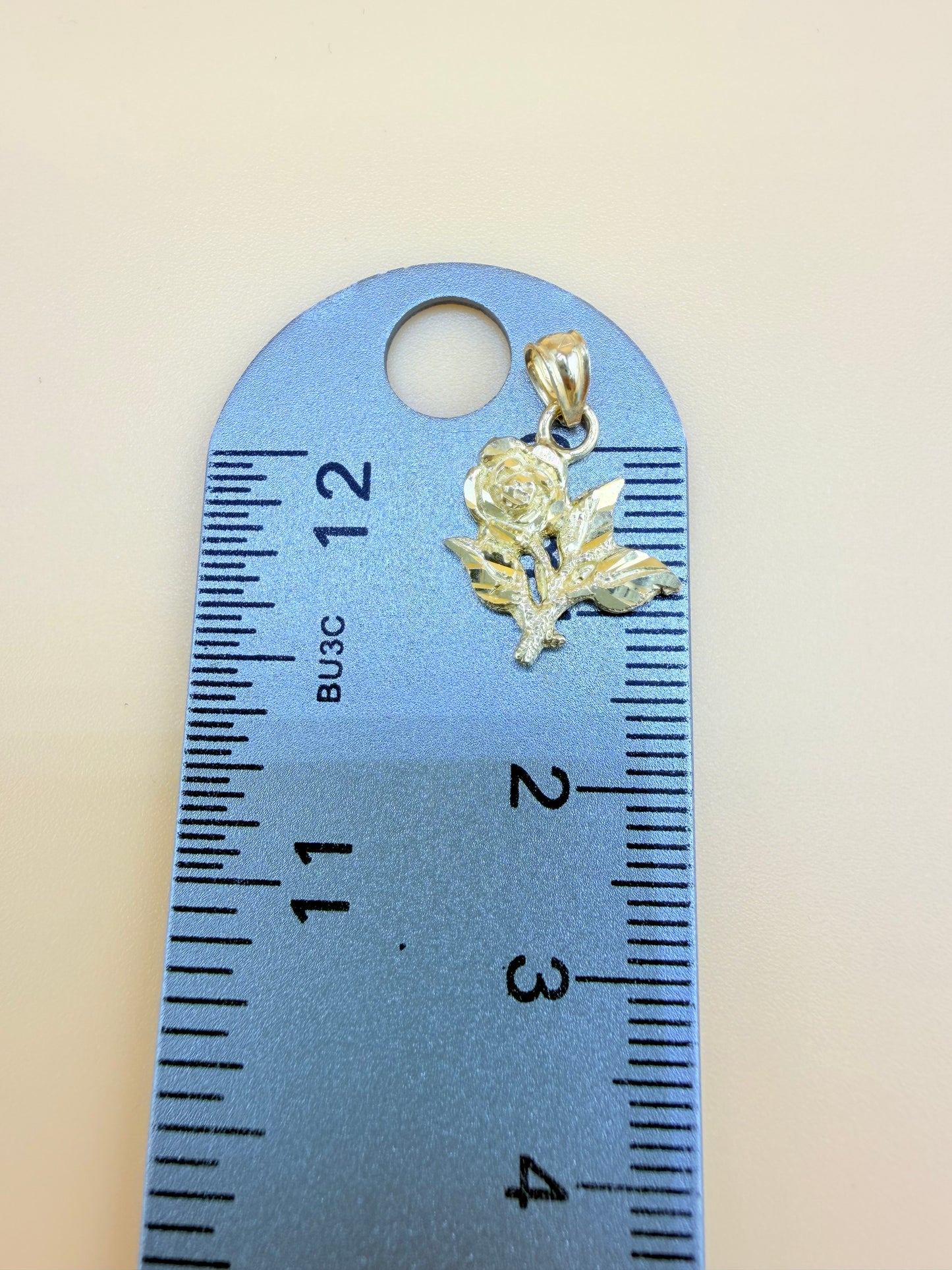 10K Solid Gold Rose Pendant, Fits Chains Up to 3mm Wide. ch