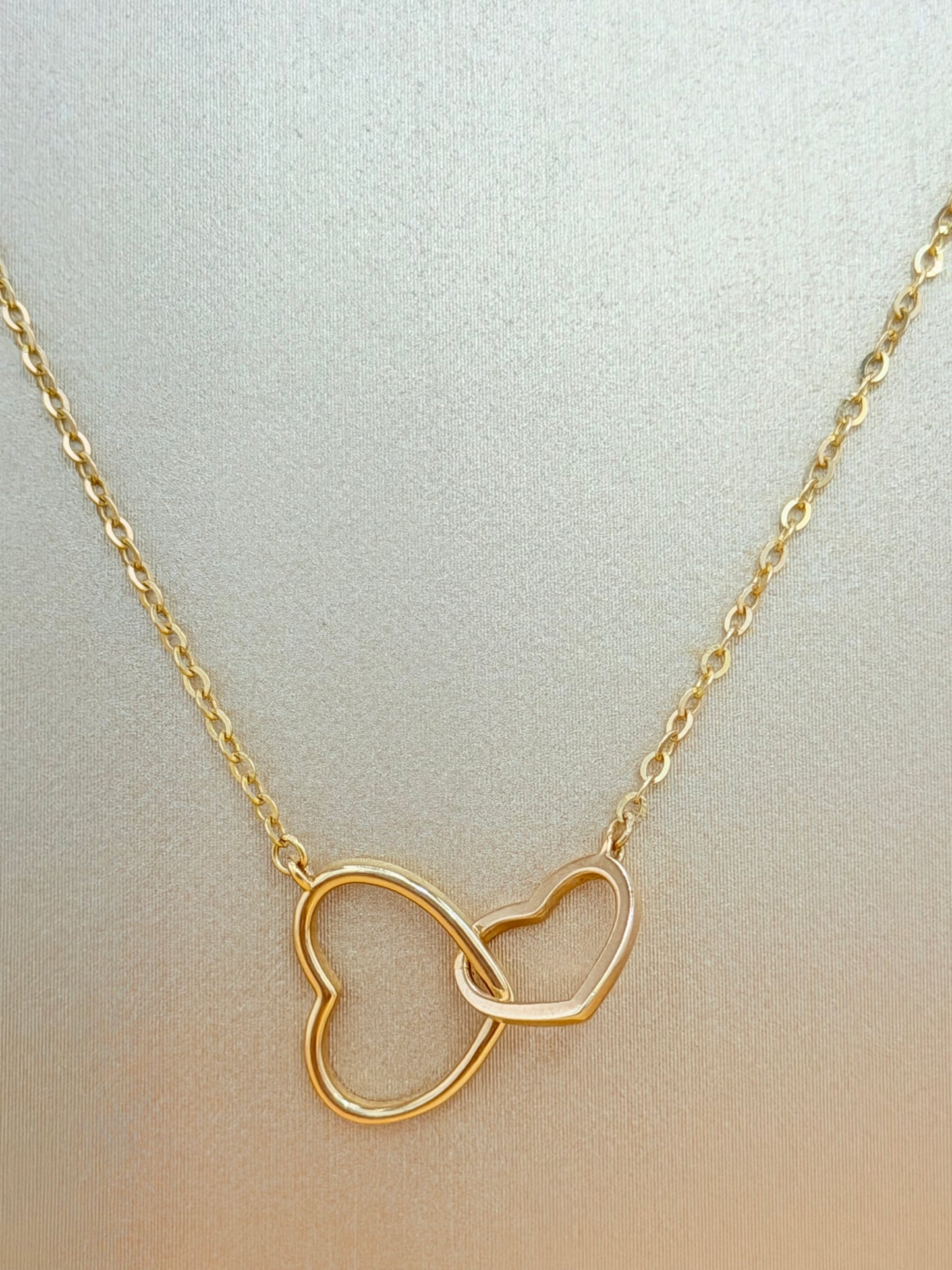 14K Solid Gold Chain with Heart Pendants, Adjustable 16”–18” Length. n