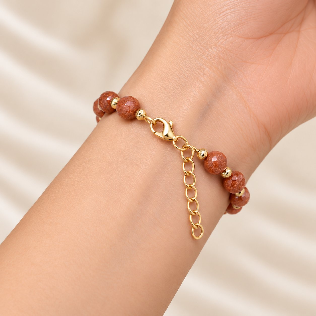 14K Solid Gold Natural Aventurine Bracelet – 6.75–7.5 Inches