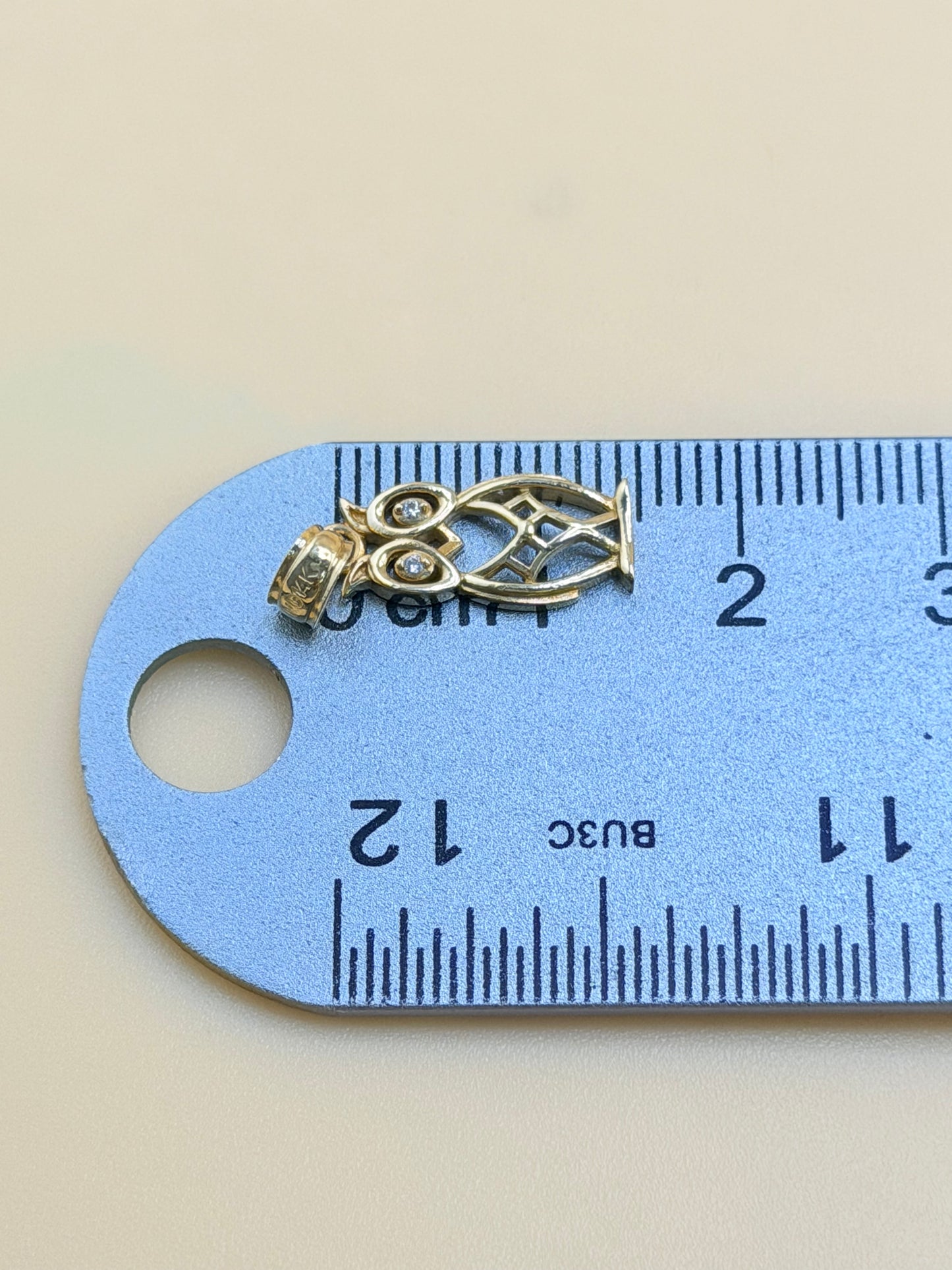 14K Small Solid Gold Owl Pendant, Fits Chains Up to 2.5mm Thick. ch
