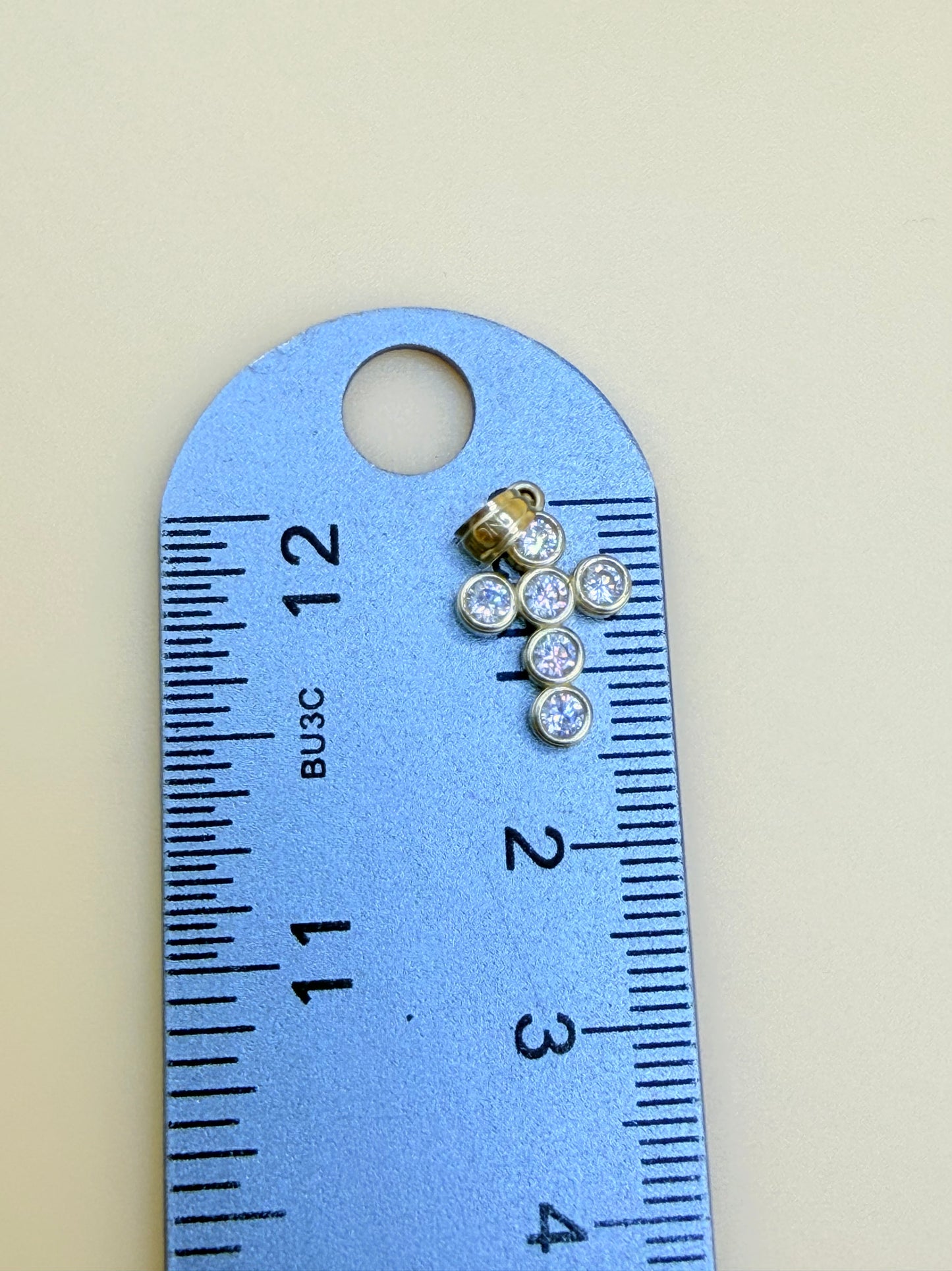 Small Gold Cross Pendant with Stones, Fits Chains Up to 3mm Wide. ch