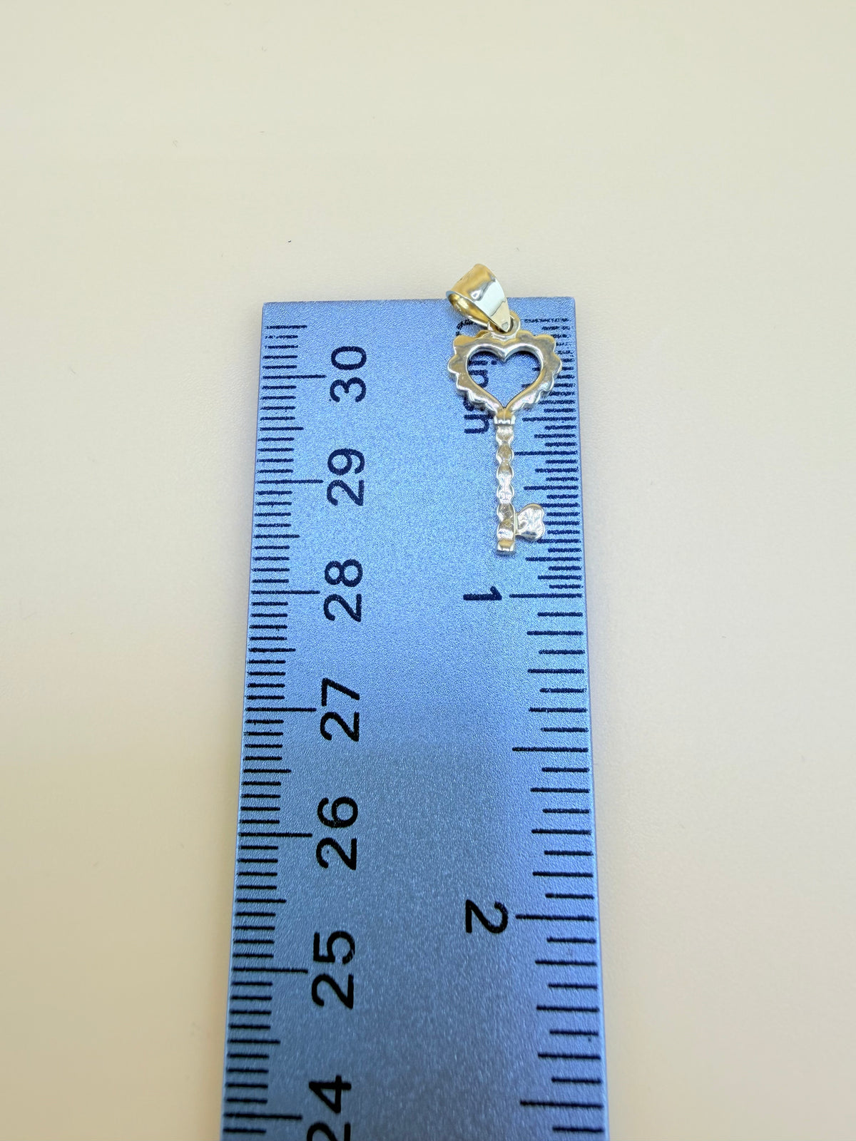10K Gold Key with Heart Pendant, Fits Chains Up to 4mm Thick. ch