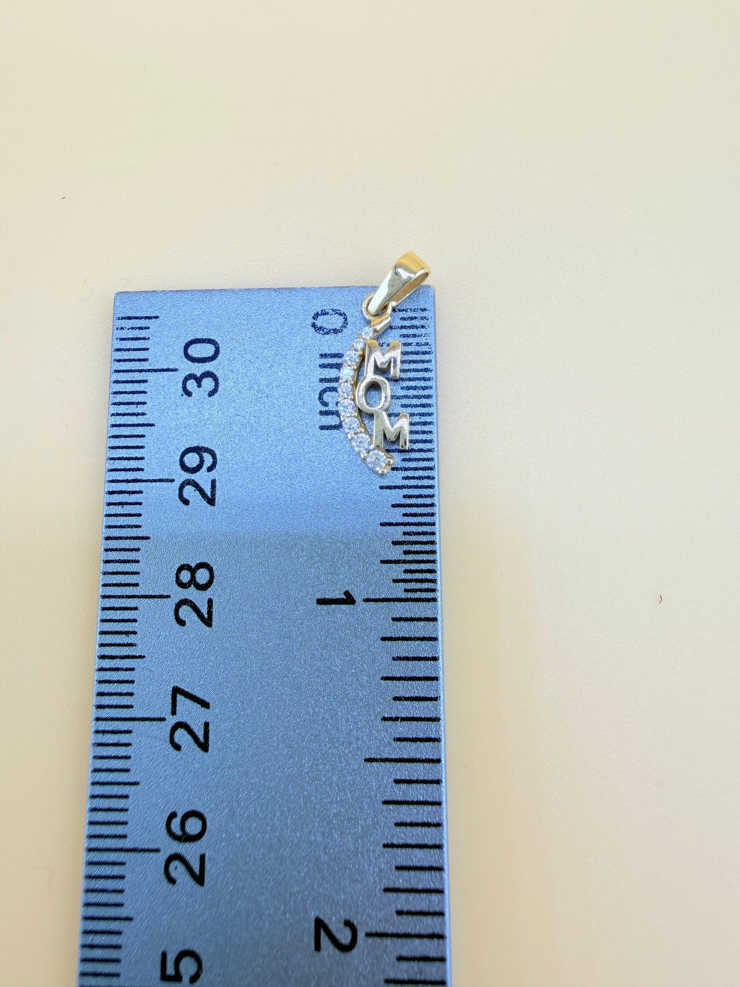 14K Small Solid Gold “MOM” Pendant, Fits Chains Up to 2.5mm Thick. ch