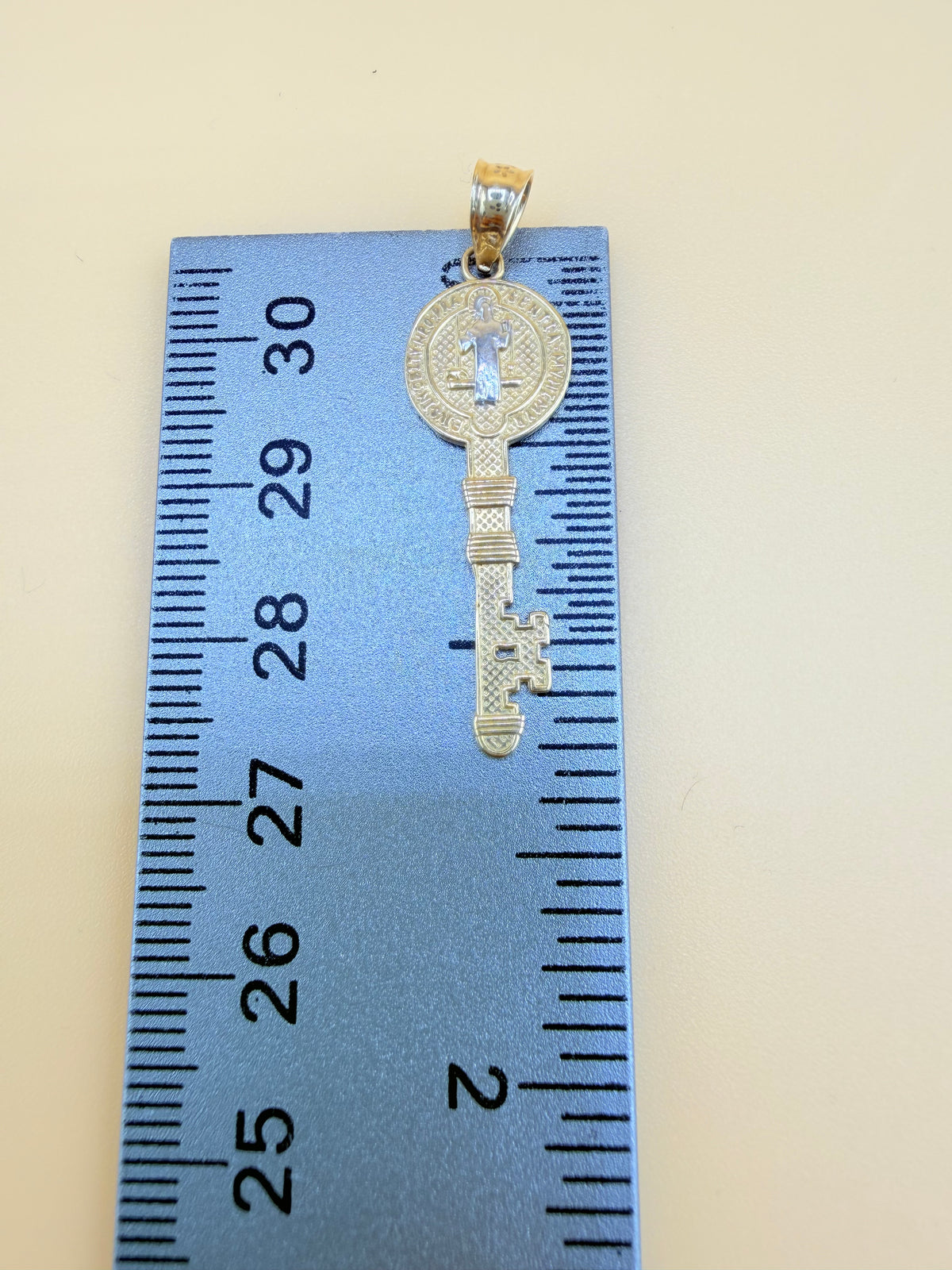 14K Solid Gold St. Benedict Key Pendant, Fits Chains Up to 3mm Thick. ch