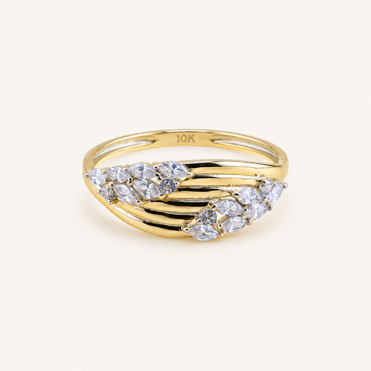 10K Gold Delicate Marquise CZ Leaf Ring – Size 7
