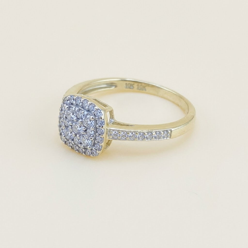 10K Gold Square Halo CZ Promise & Engagement Ring – Size 6.5