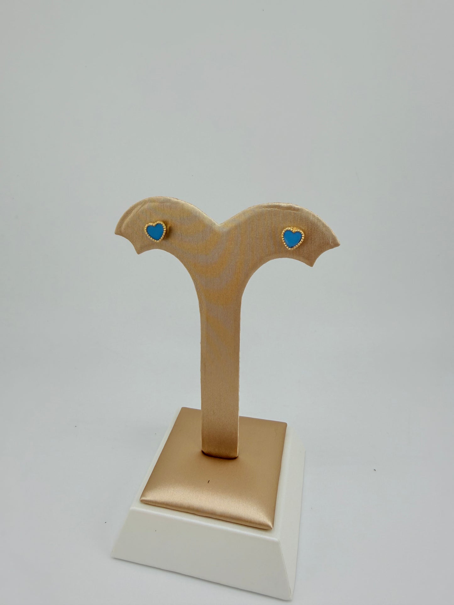 14kt Small Blue Heart Gold Earrings.