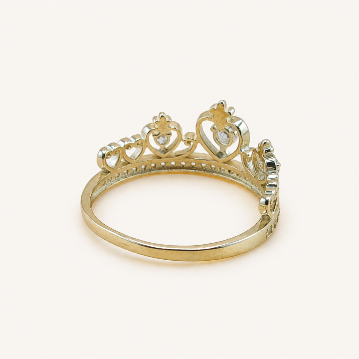 10K Gold Princess Crown Heart Ring with Sparkling Stones – Size 7.5