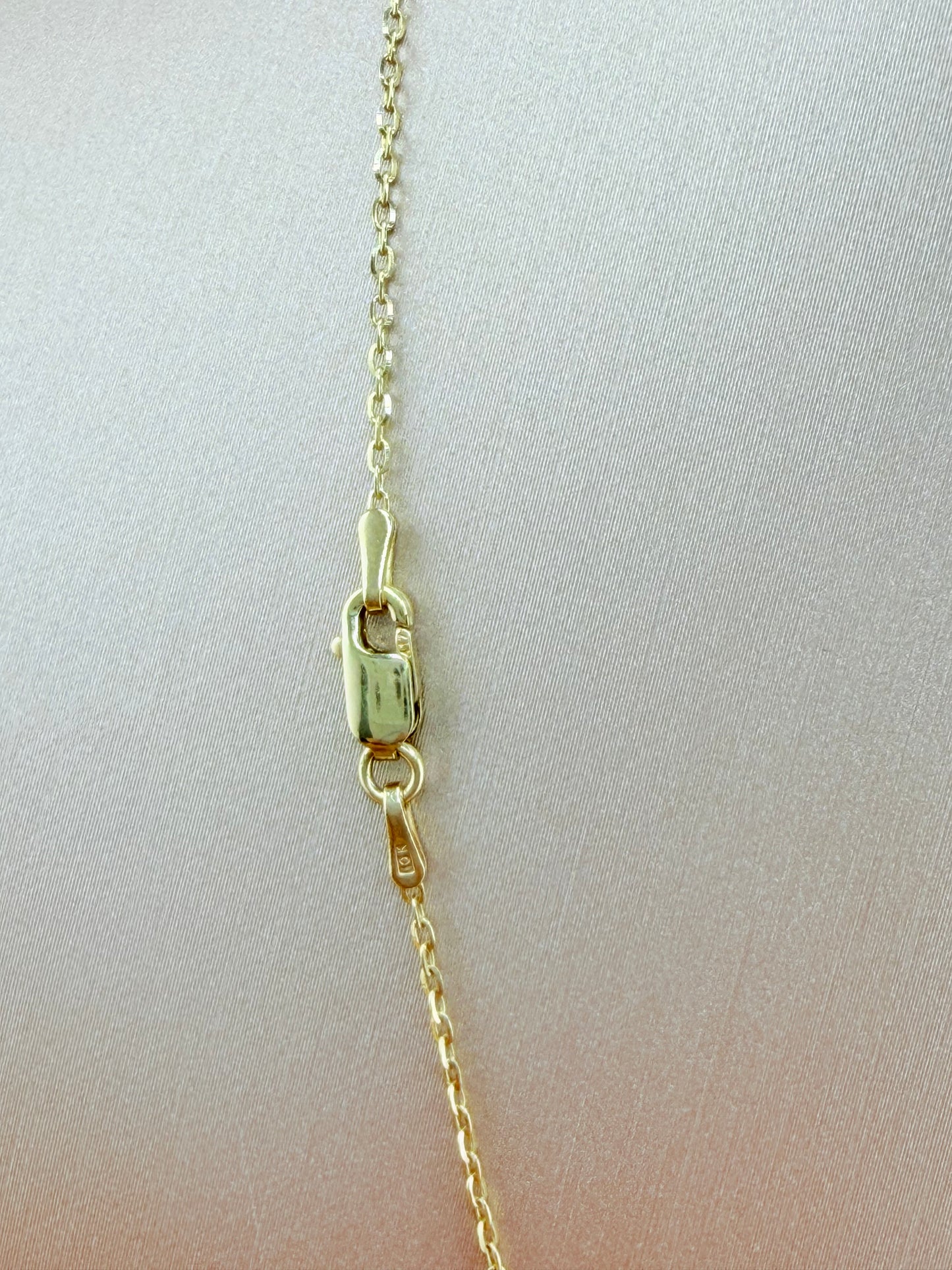 10K Solid Gold Chain and Natural Garnet Pendant, 16” Chain, 1mm Thick. n