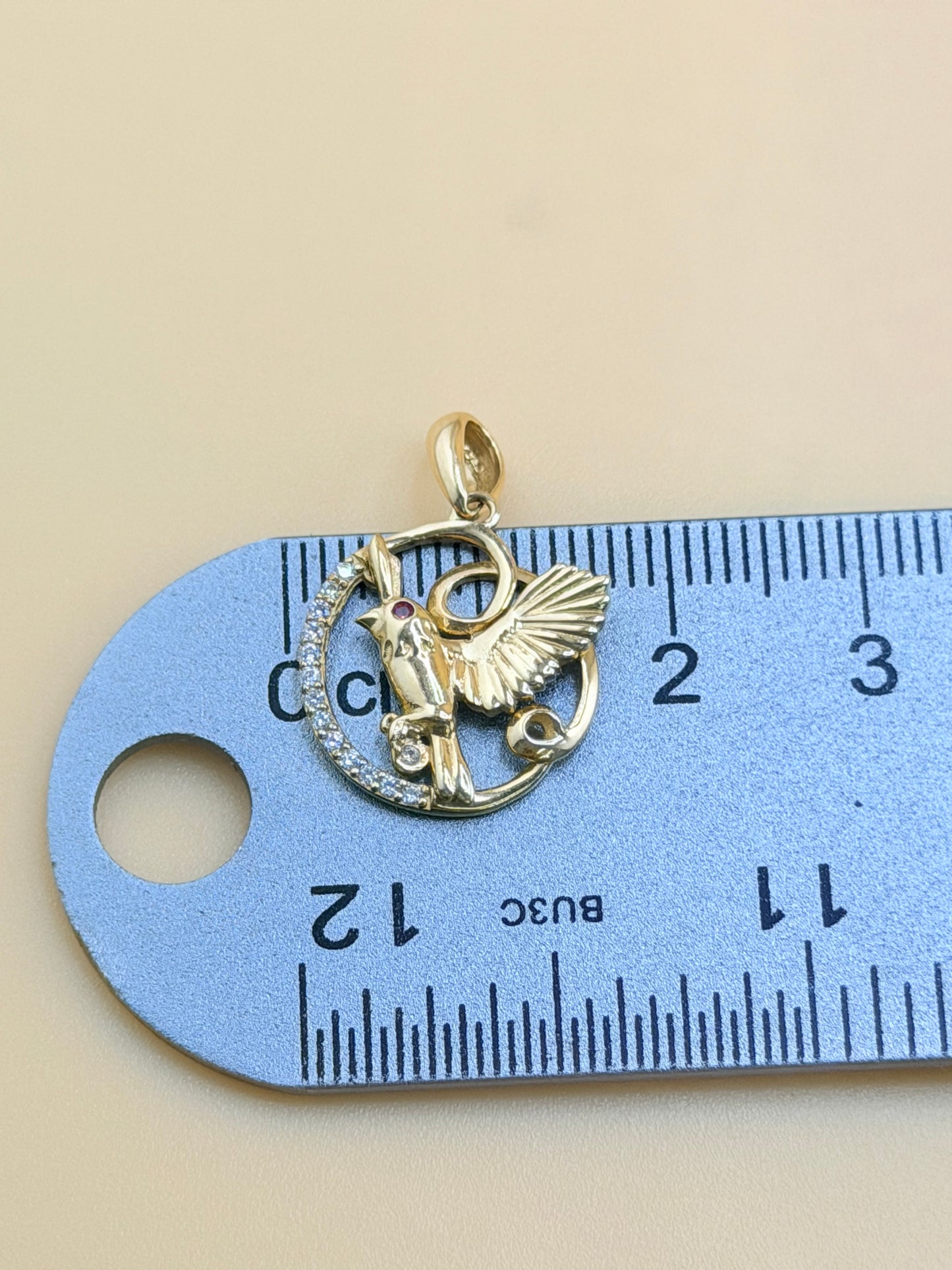 14K Gold Bird Pendant, Fits Chains Up to 3mm Thick. ch