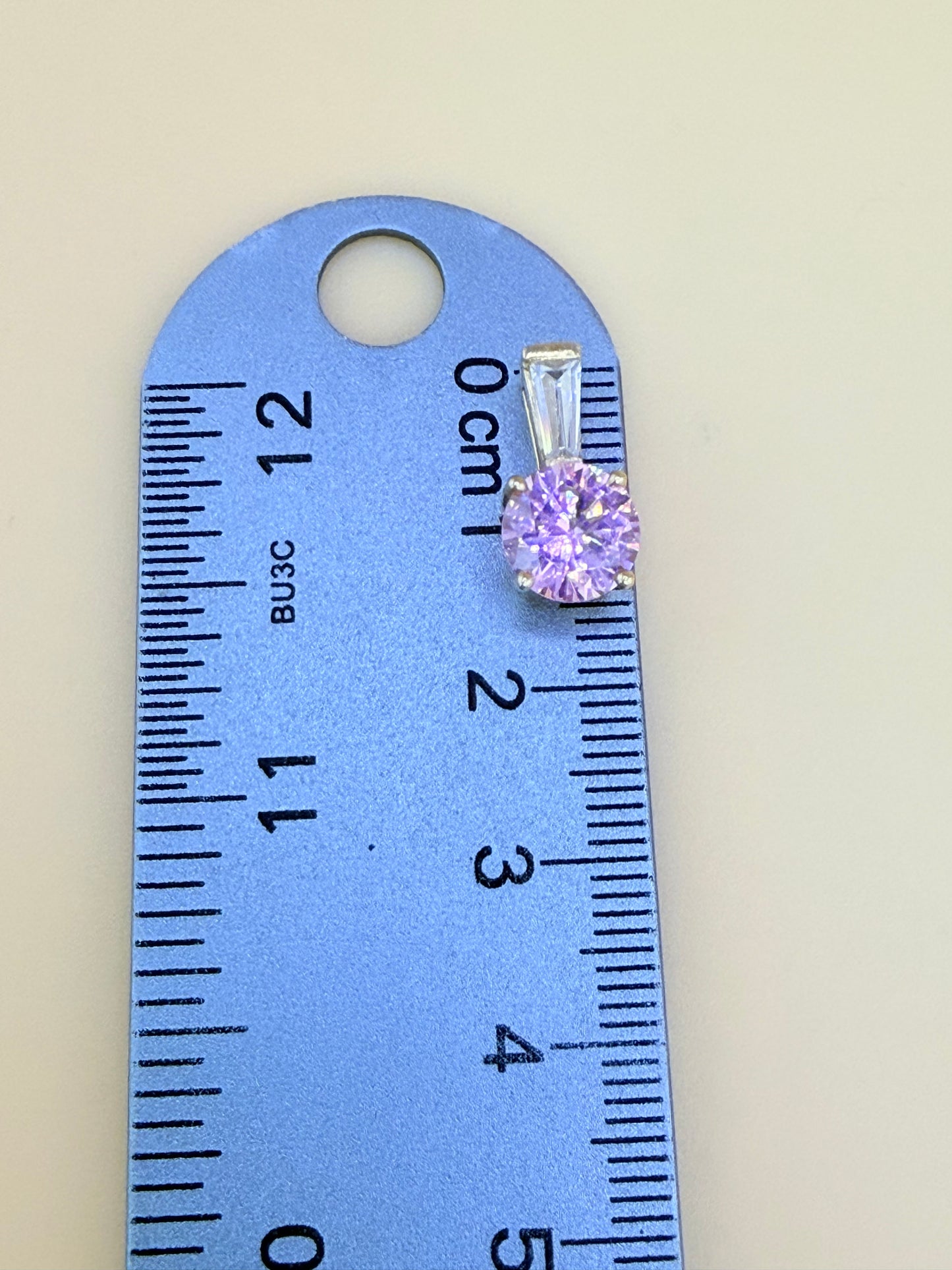 14K Solid Gold Pink Stone Pendant, Fits Chains Up to 2mm Wide. ch