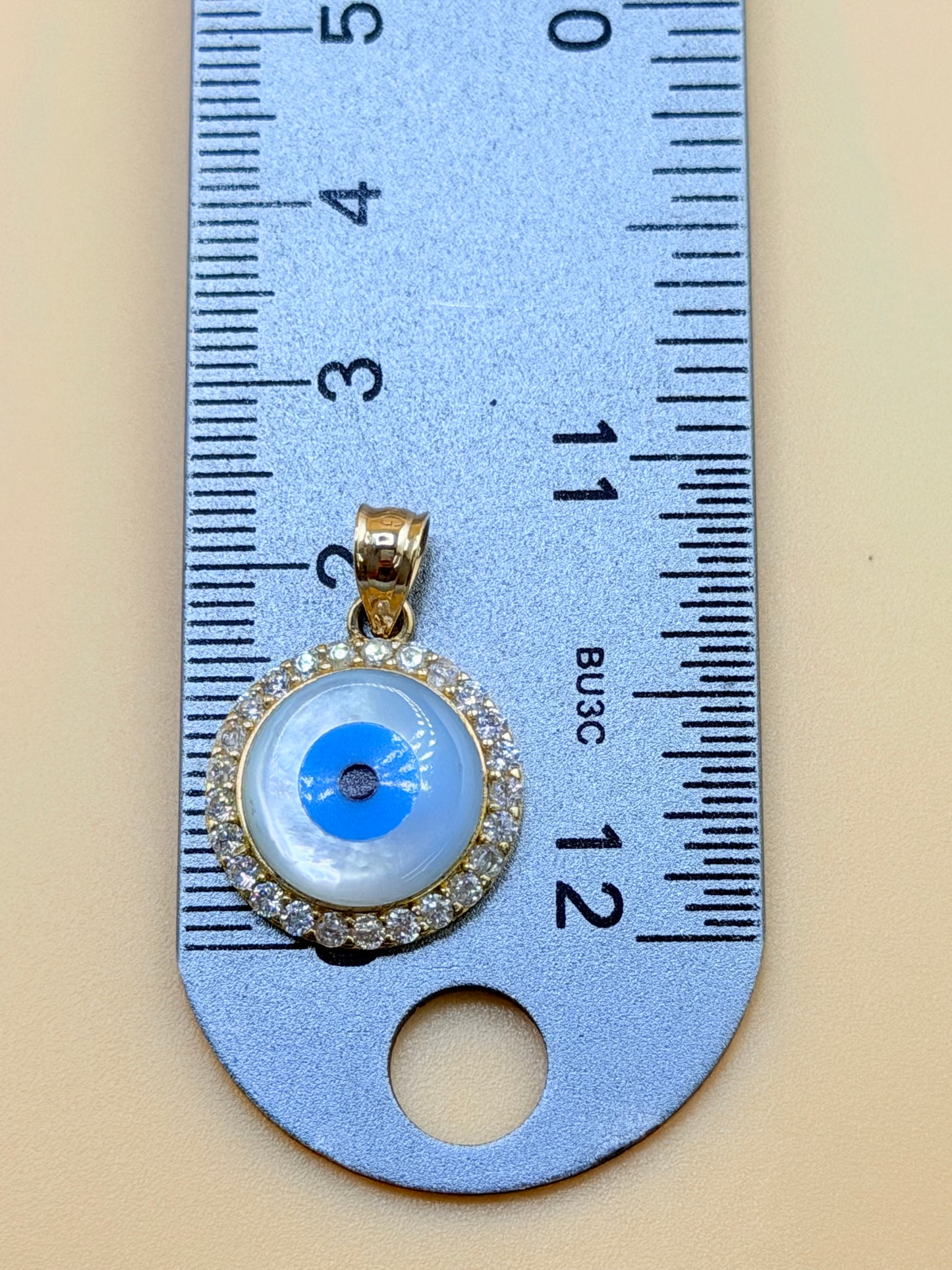 14K Gold Evil Eye Pendant, Fits Chains Up to 3mm Thick. ch