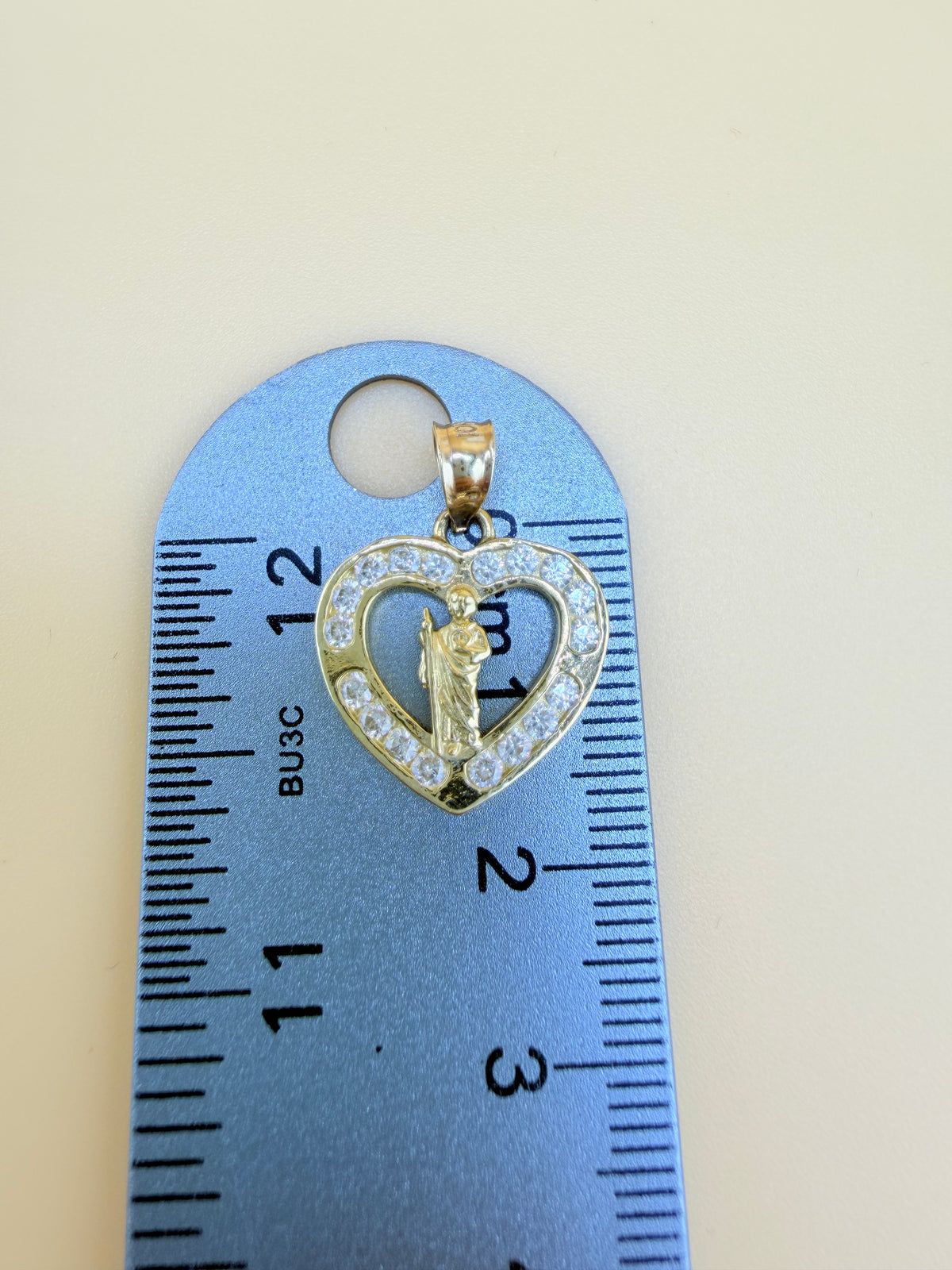 10K Gold Heart Pendant with St. Jude, Fits Chains Up to 4mm Thick. ch