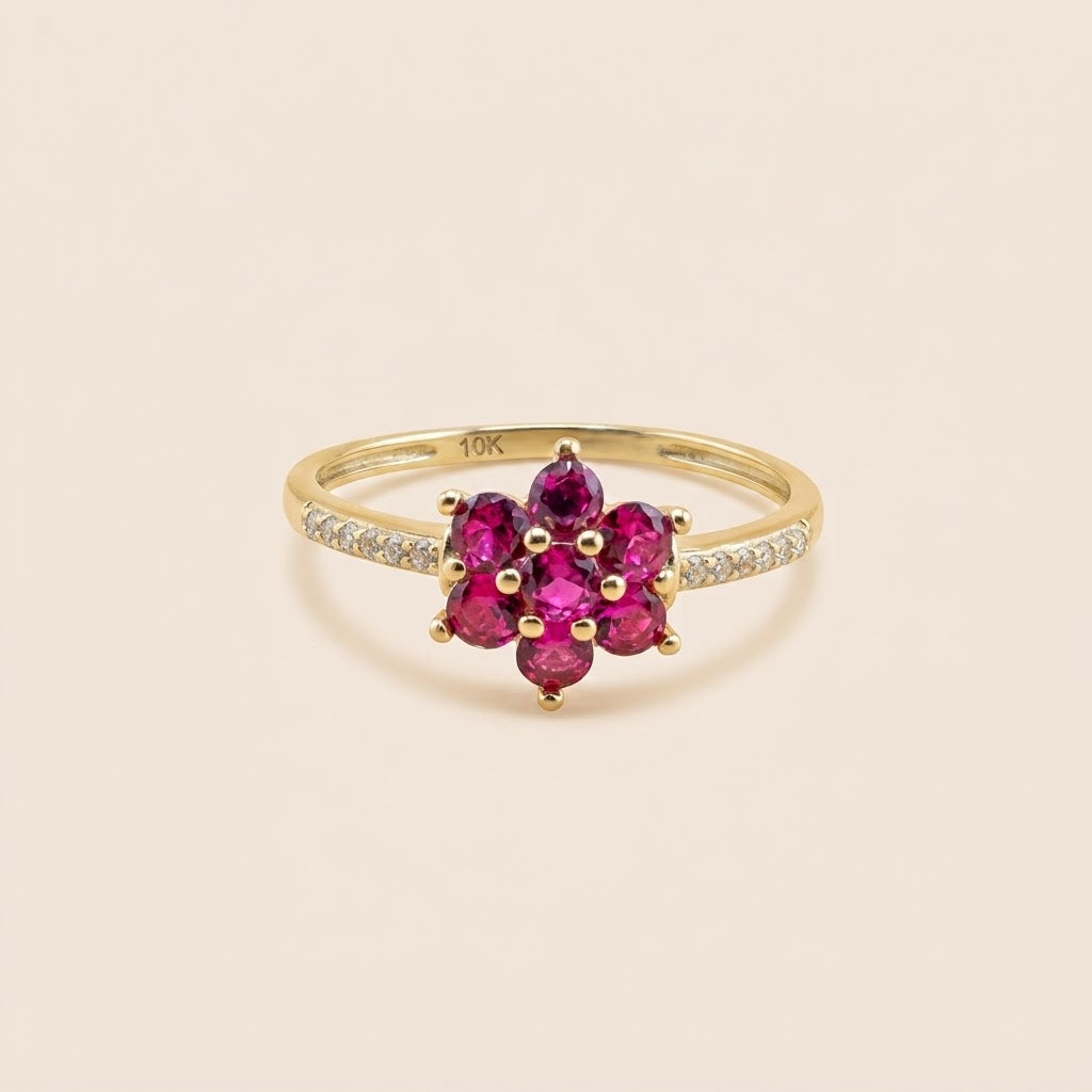 10K Gold Pink & Clear CZ Floral Ring – Size 8