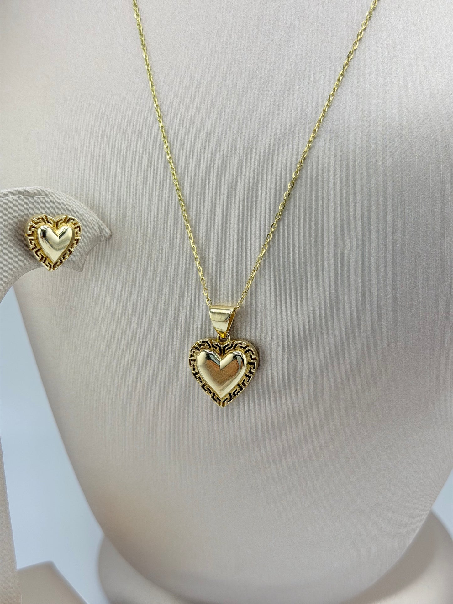 10K Gold Heart Set, Includes Earrings and Pendant. Chain Not Included. Pendant Fits Chains Up to 3mm Thick. s