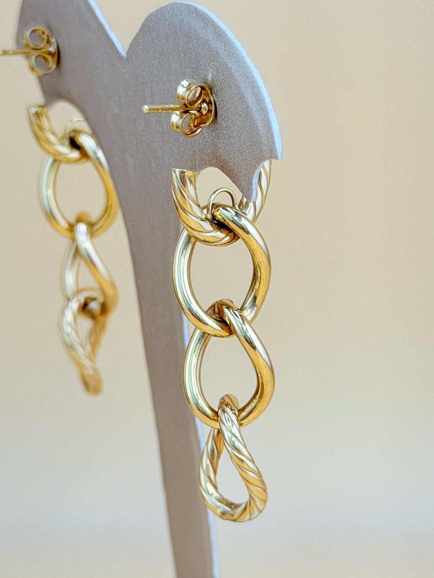 14kt Semi-Solid Gold Long Chain Earrings.