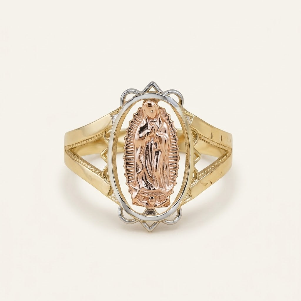 10K Solid Gold Our Lady of Guadalupe Two-Tone Ring – Size 7.5