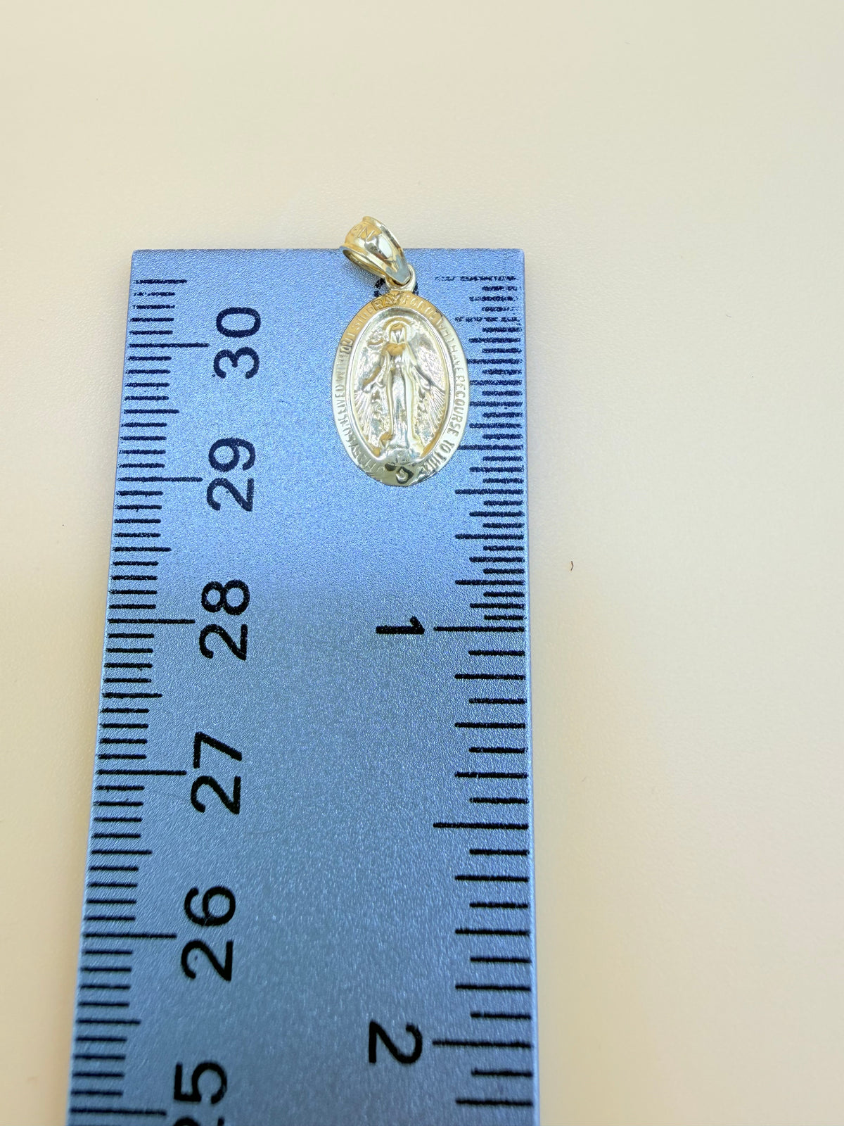 10K Small Gold Miraculous Virgin Medal, Fits Chains Up to 3mm Thick. ch