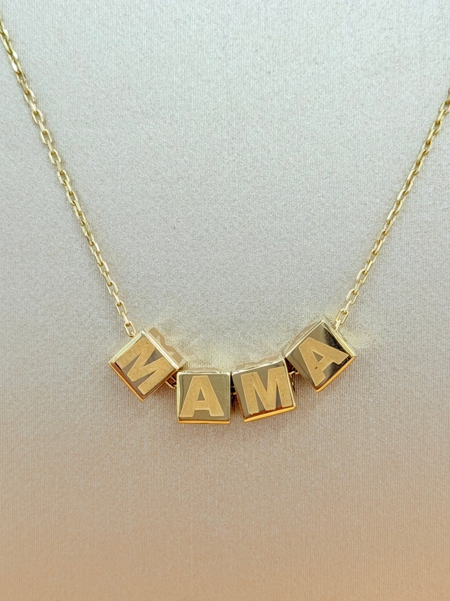 14K Solid Gold Chain with Mom Pendants, 16” Long. n