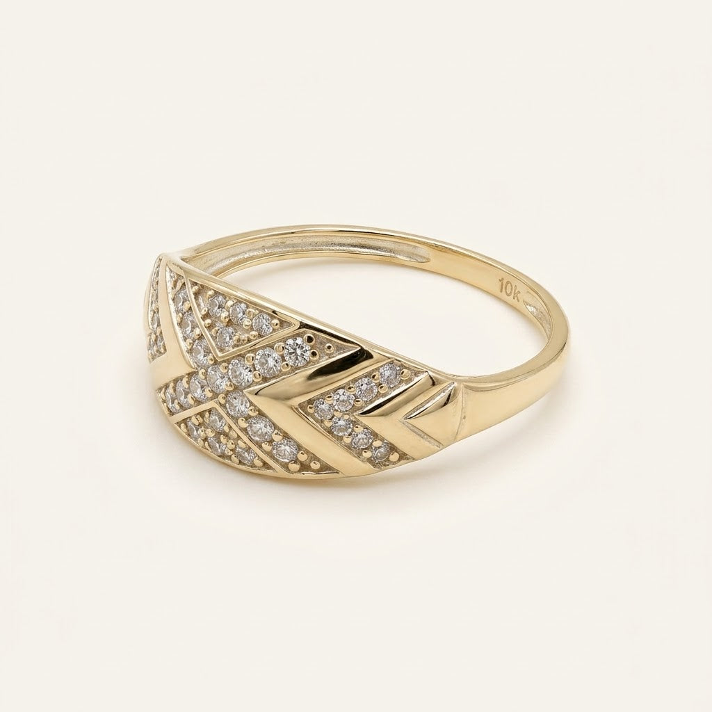 10K Gold Oval Geometric CZ Ring – Size 7