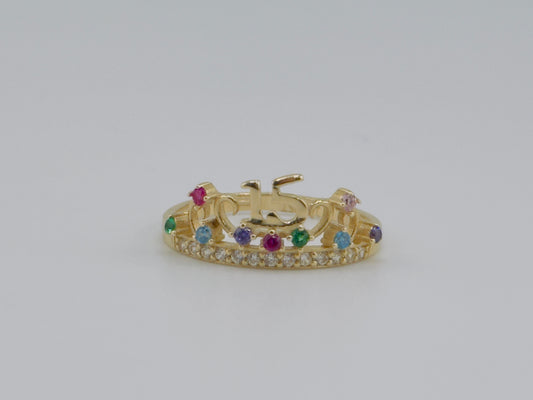 Anillo en forma de corona con 15 años, de 14kt