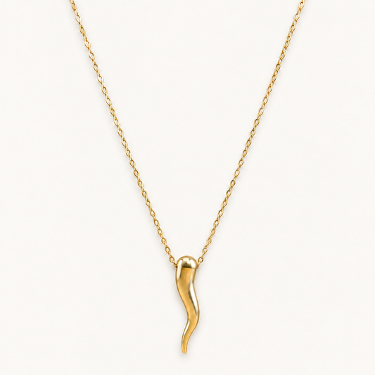 10K Gold Chain with Horn Pendant — Adjustable 16″–18″