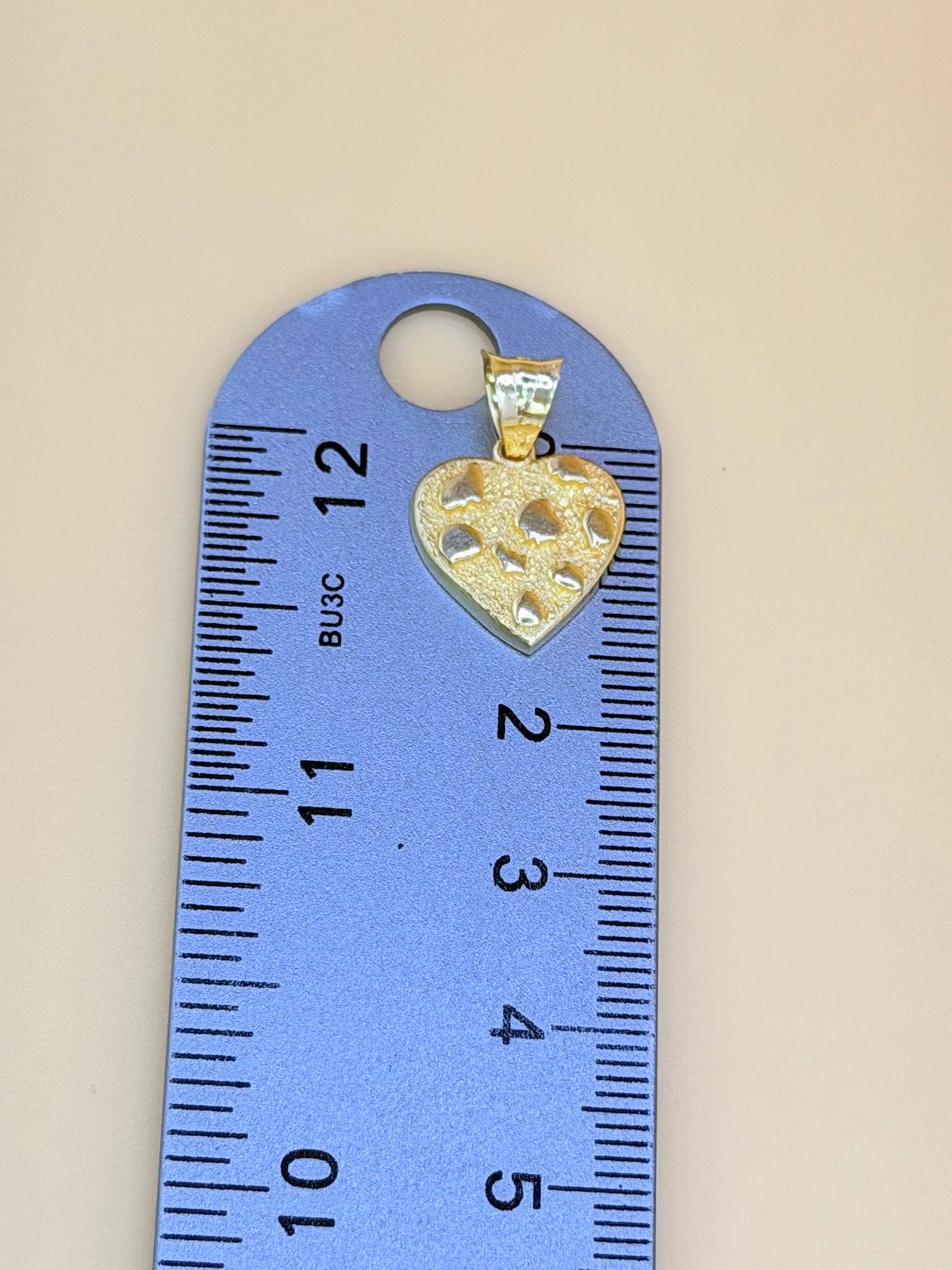 14K Solid Gold Nugget Heart Pendant, Fits Chains Up to 4mm Thick. ch