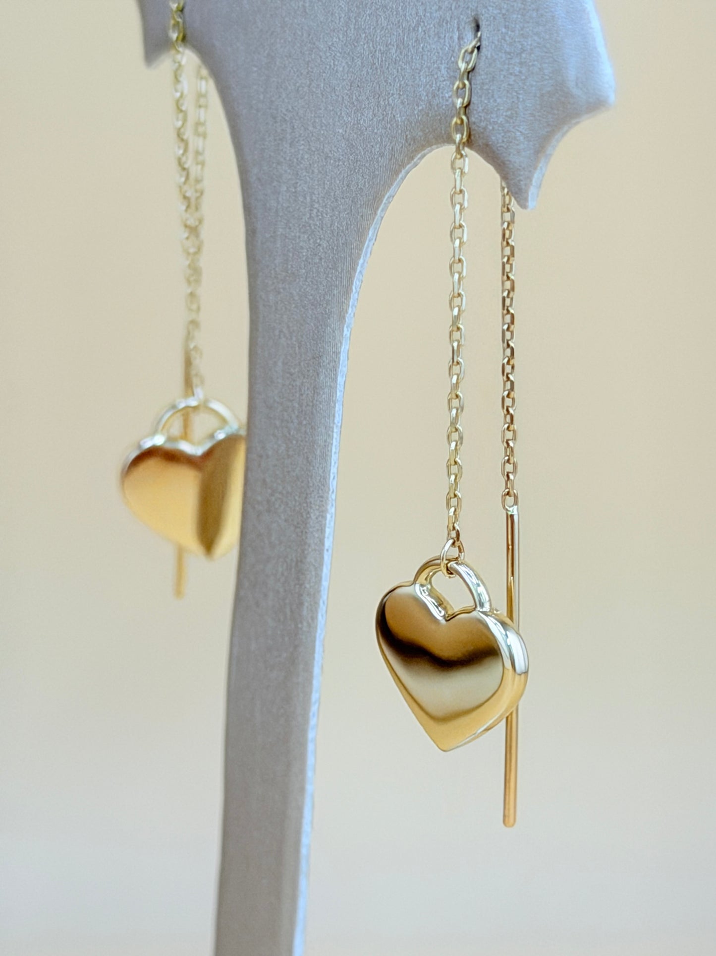 14kt Gold Long Heart Earrings.