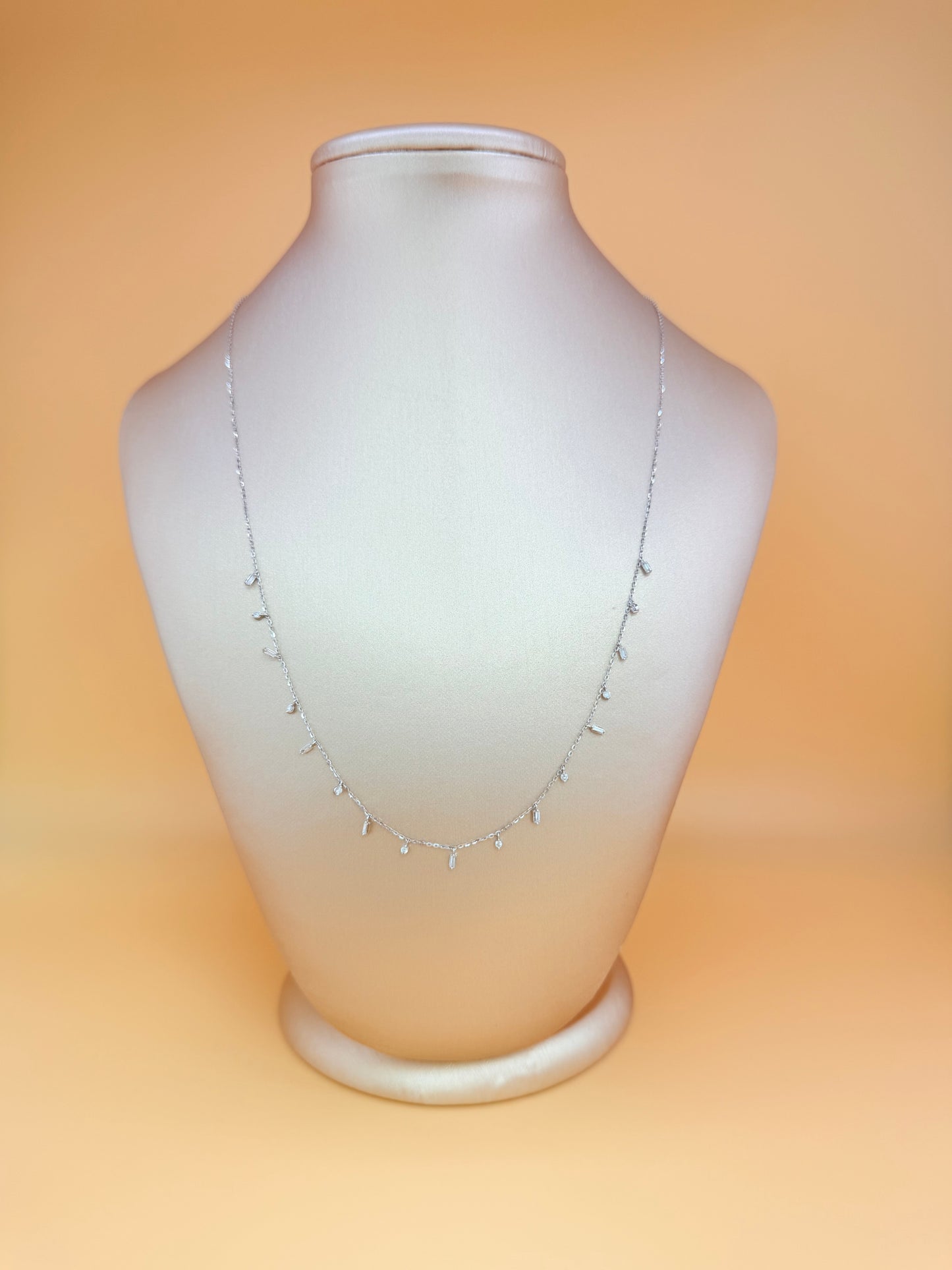 14K White Gold Chain with Natural Diamonds, Adjustable 16”–18” Length, 0.27ct Total Natural Diamond Weight. n