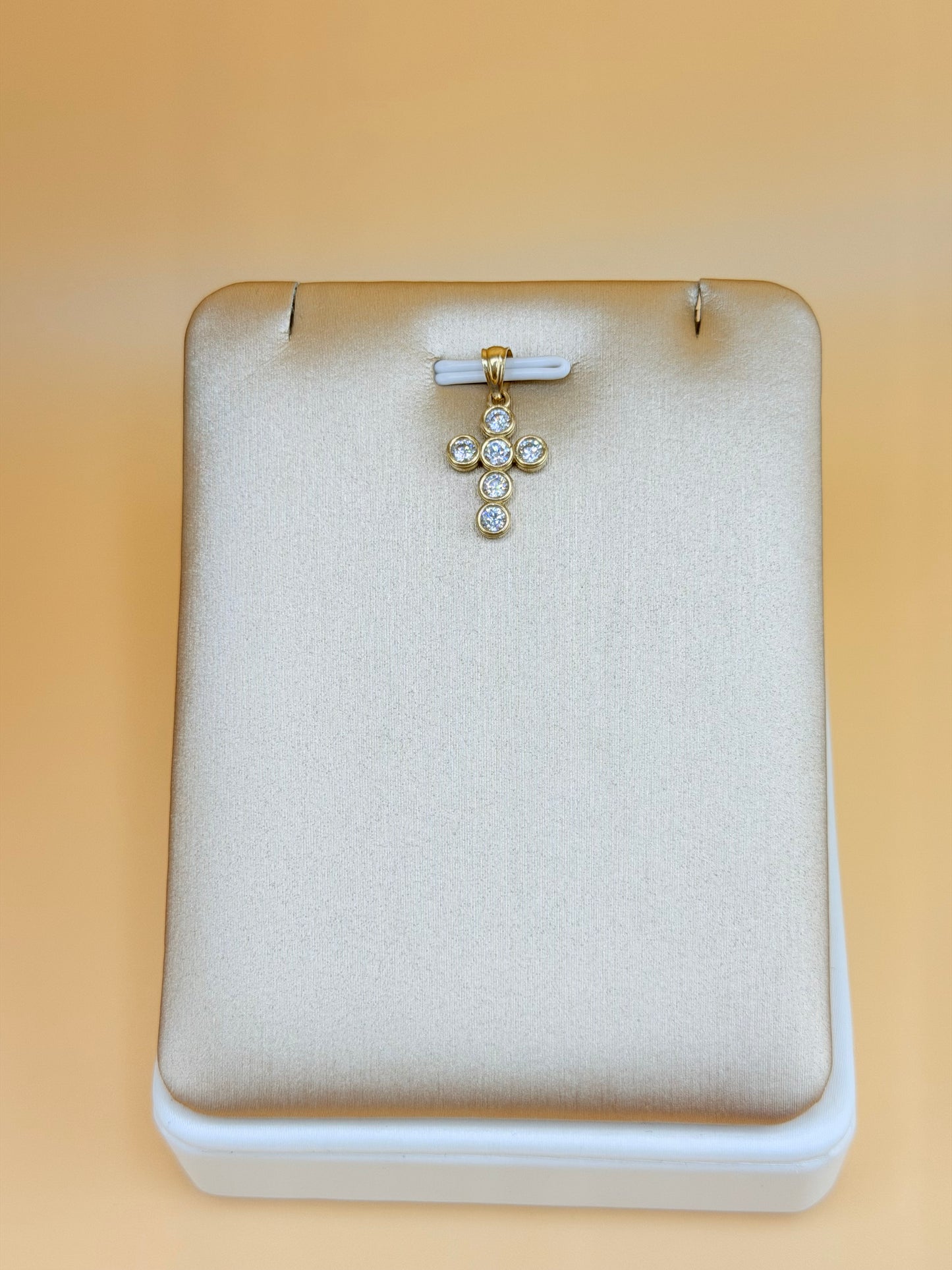 Small Gold Cross Pendant with Stones, Fits Chains Up to 3mm Wide. ch