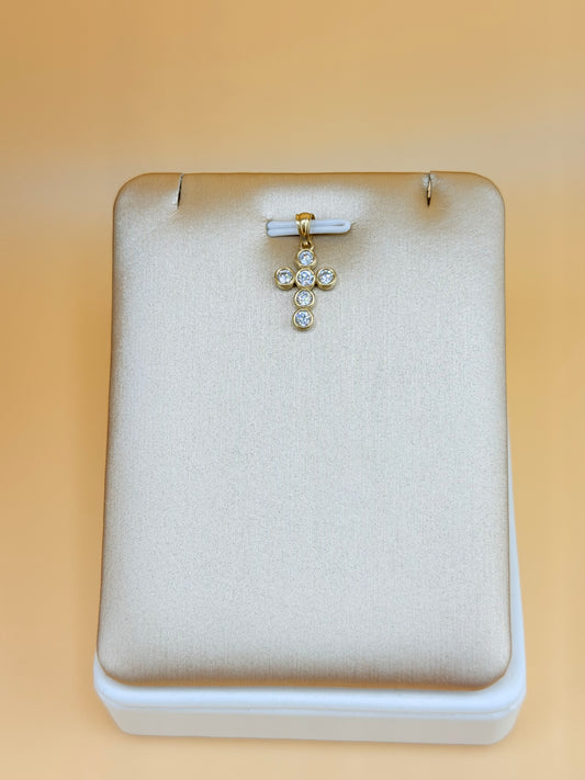 Small Gold Cross Pendant with Stones, Fits Chains Up to 3mm Wide. ch