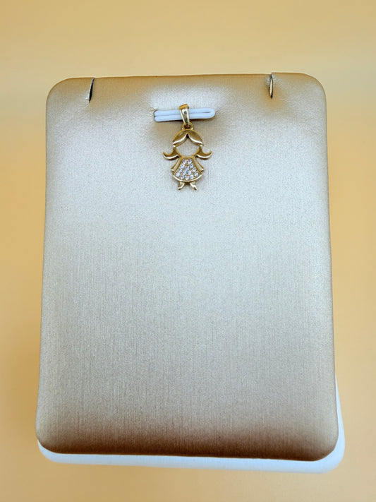 14K Gold Girl Pendant, Fits Chains Up to 2mm Thick. ch