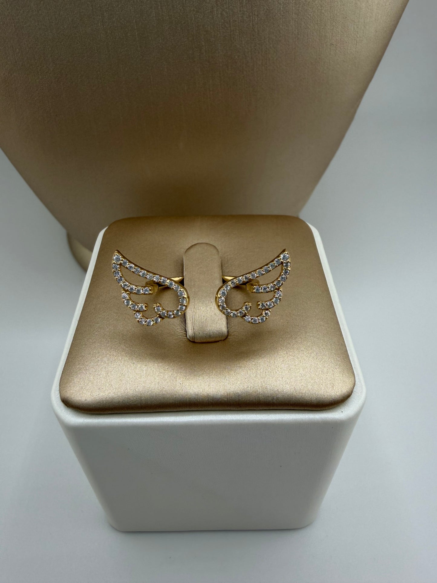 14kt Gold Open Wing Ring, Adjustable from Size 6.5–7. r