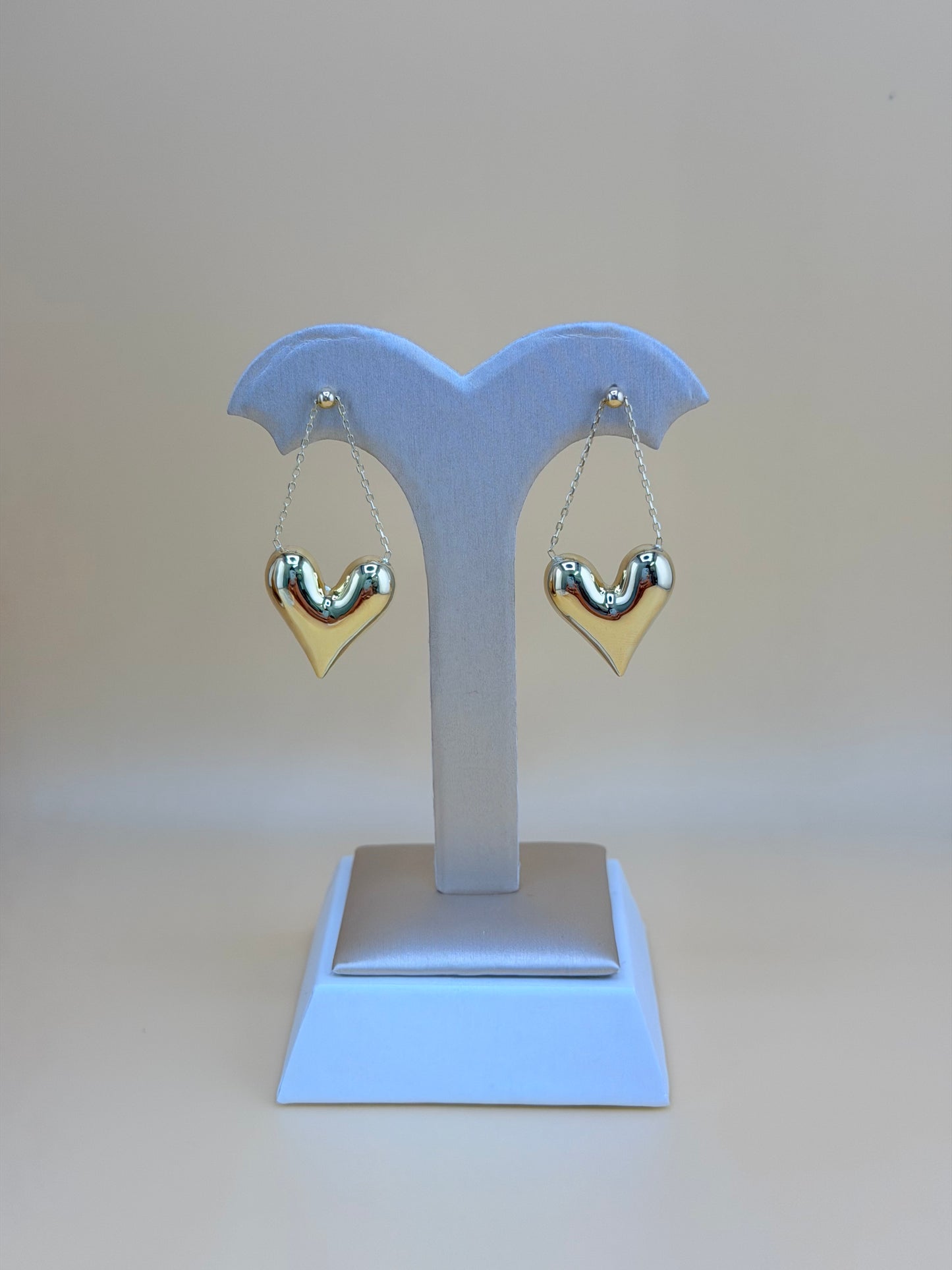 10kt Gold Long Puffed Heart Earrings.