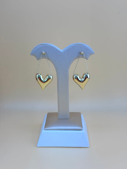 10kt Gold Long Puffed Heart Earrings.