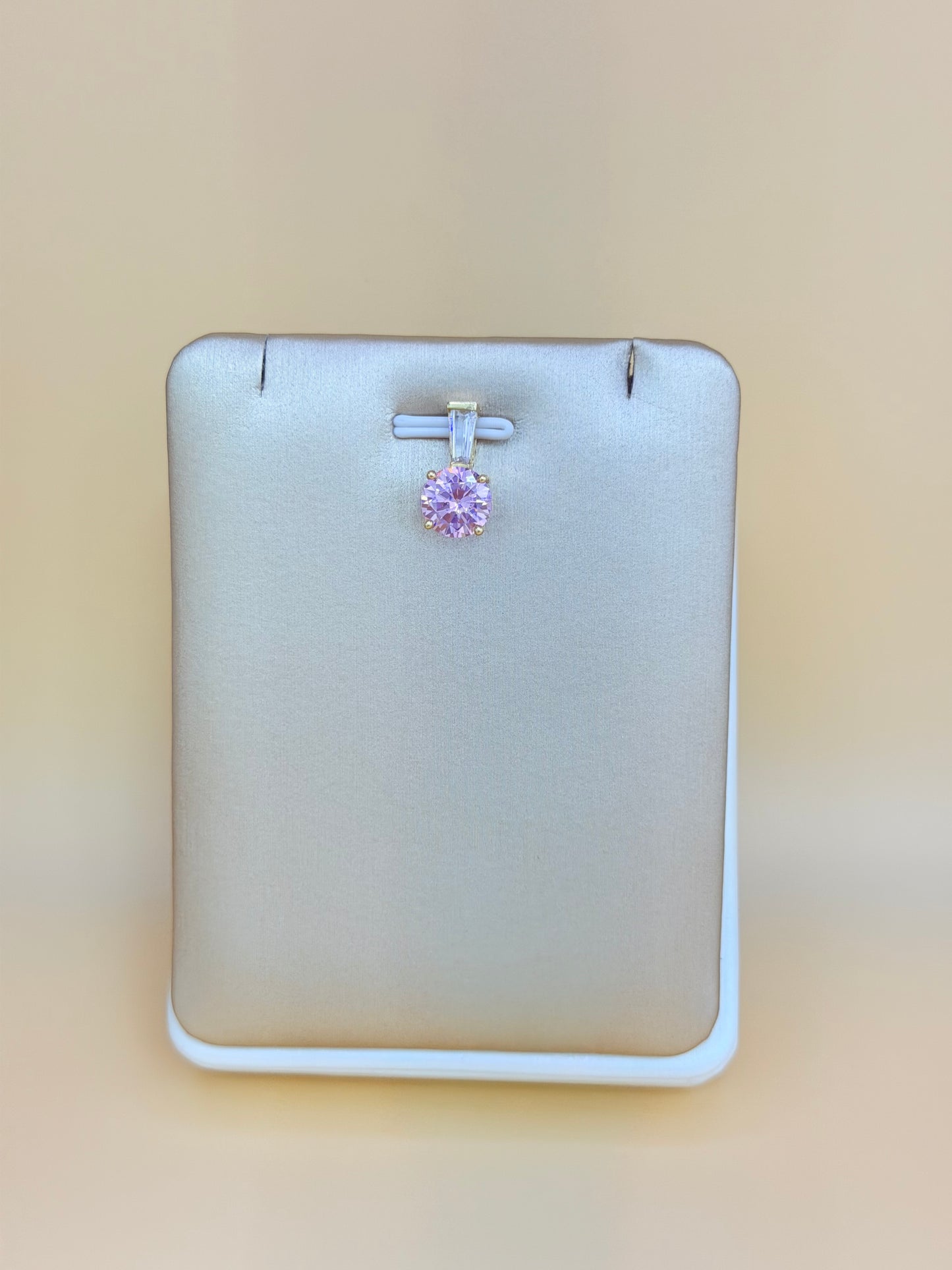14K Solid Gold Pink Stone Pendant, Fits Chains Up to 2mm Wide. ch