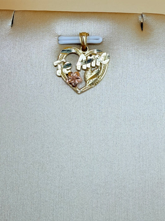 10K Gold “TE AMO” Heart Pendant, Fits Chains Up to 3mm Thick. ch