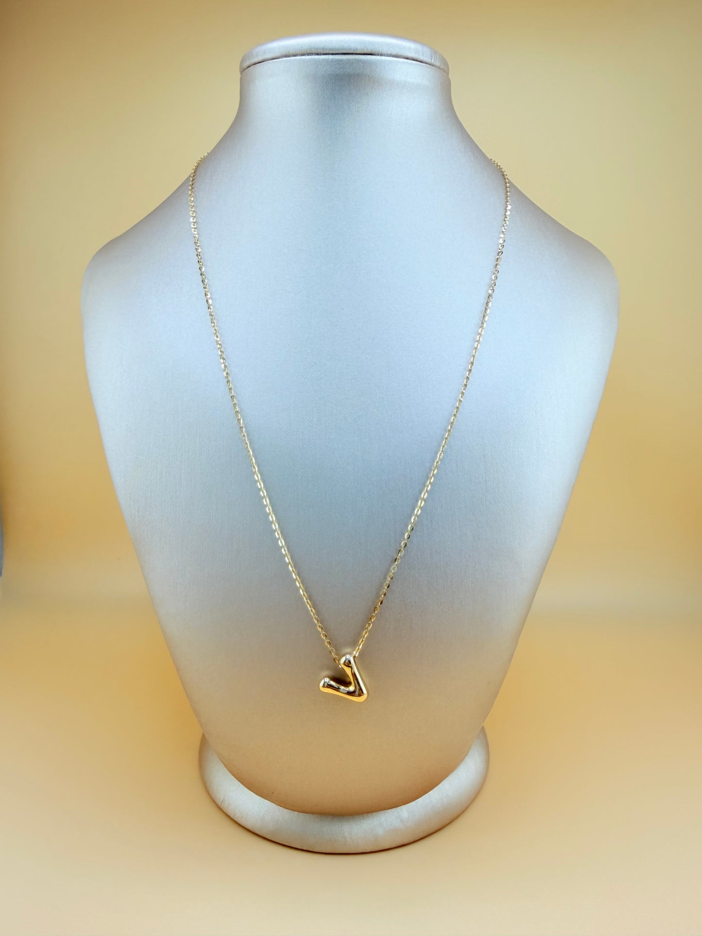 14kt Gold Chain with “V” Initial Pendant, Adjustable 16”–18” Length, 1mm Thick. n