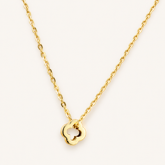 14K Solid Gold Chain with Small Clover Pendant, 18” Long, 1mm Thick. n