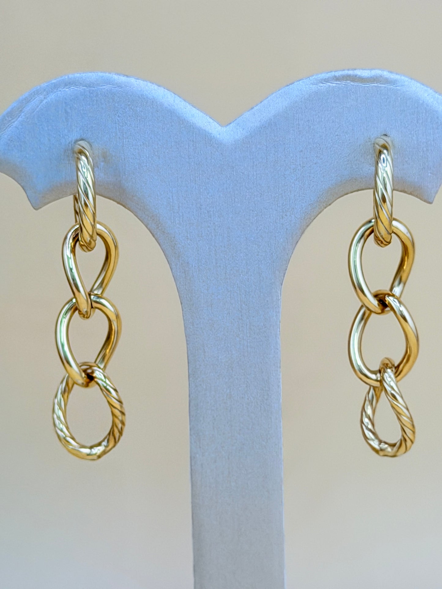 14kt Semi-Solid Gold Long Chain Earrings.