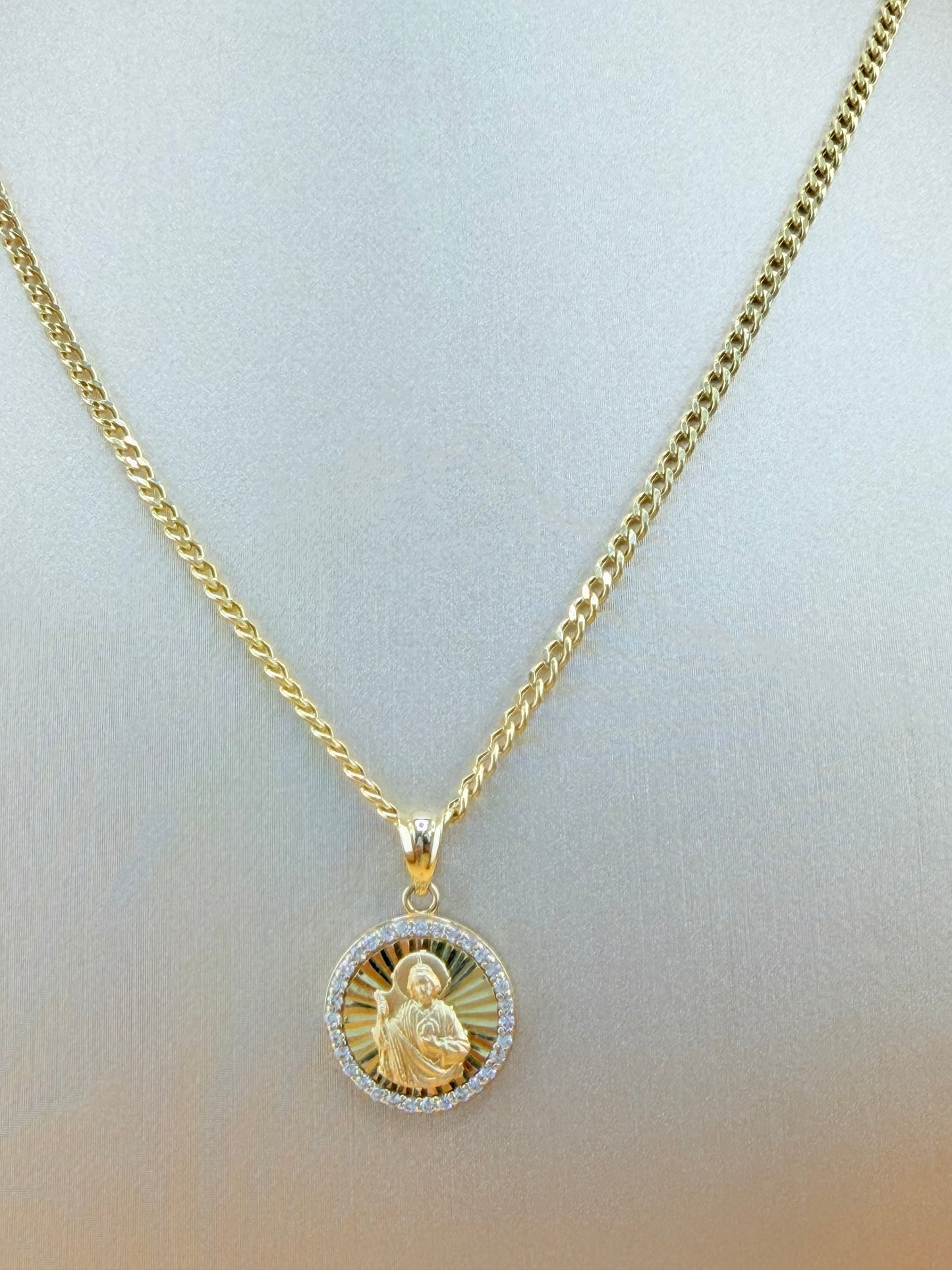 14K Gold Chain with St. Jude Pendant, 16” Semi-Solid Chain, 2mm Thick. n