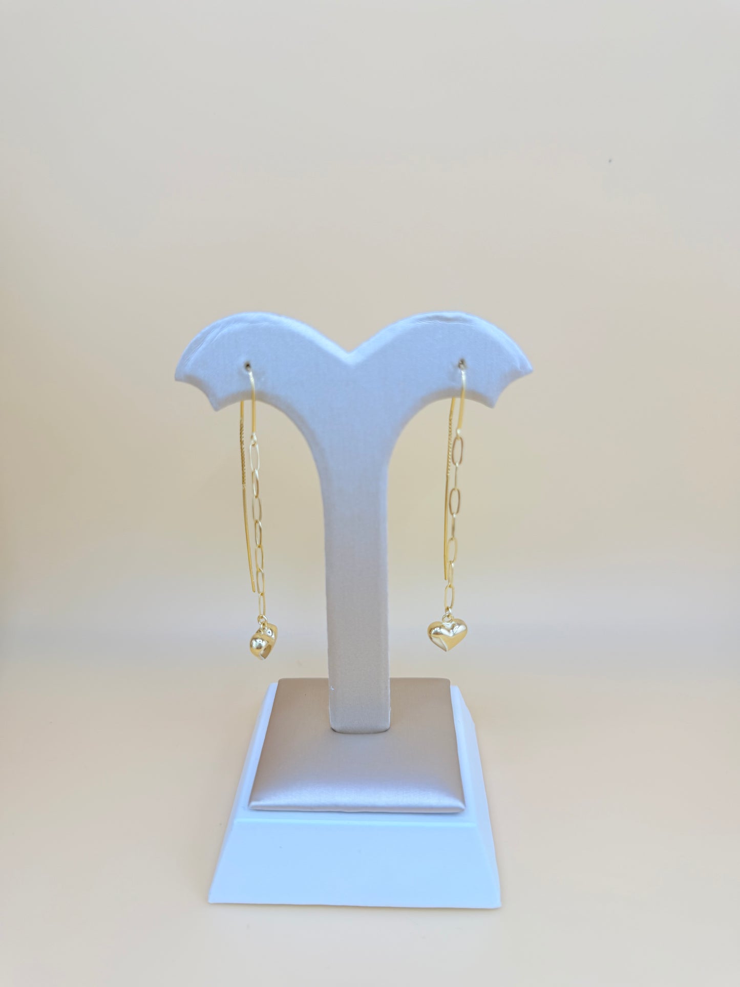 14kt Gold Long Puffed Heart Earrings.