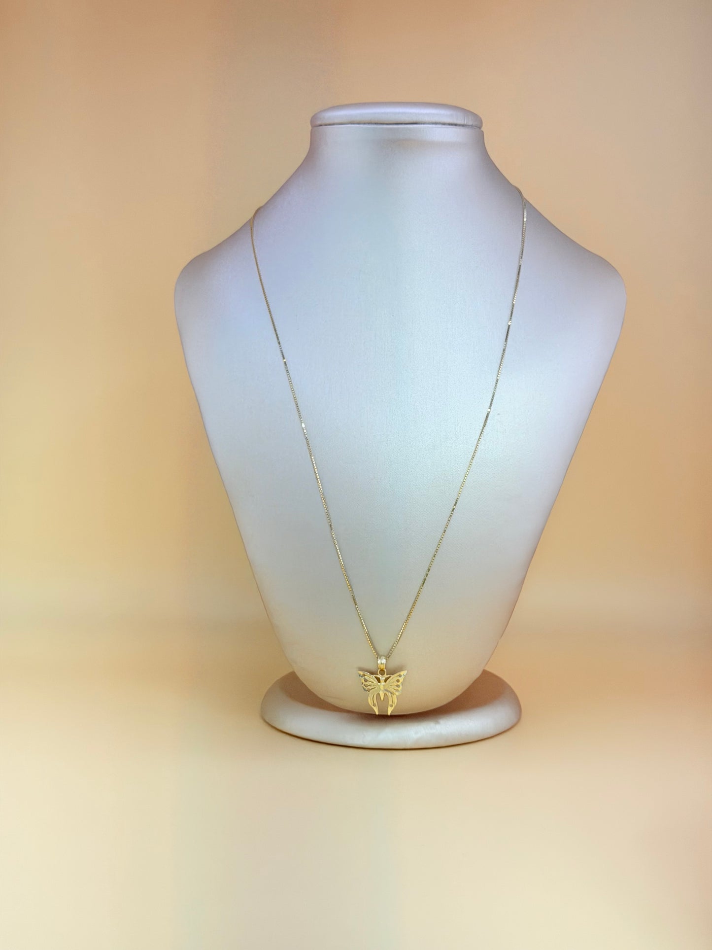 10K Solid Gold Chain with Butterfly Pendant, 20” Long, 0.8mm Thick. n