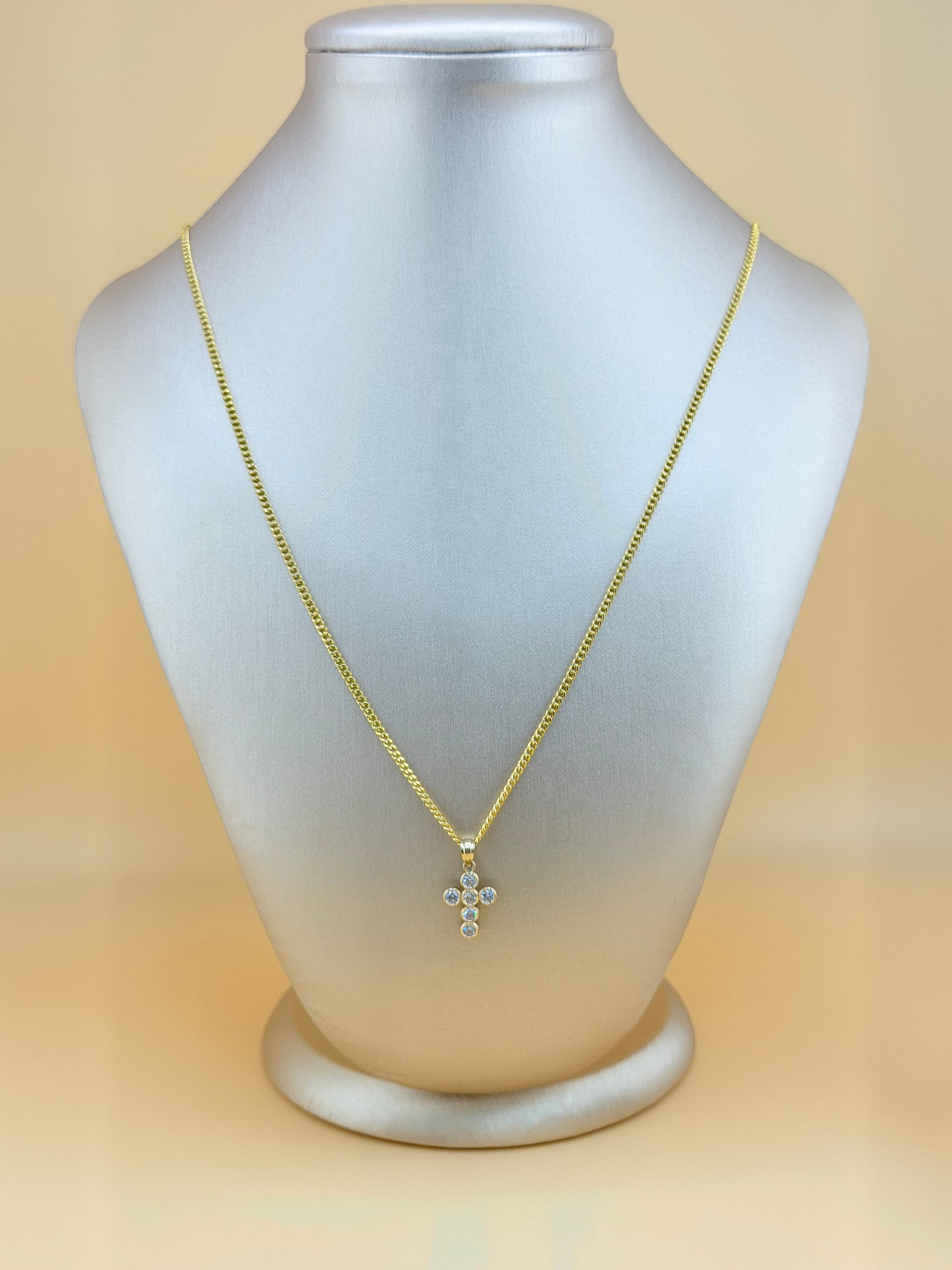 10K Gold Chain with Small Cross Pendant, 24” Semi-Solid Chain, 1.8mm Thick. n