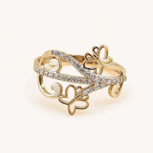 10K Gold Butterfly CZ Ring – Size 7