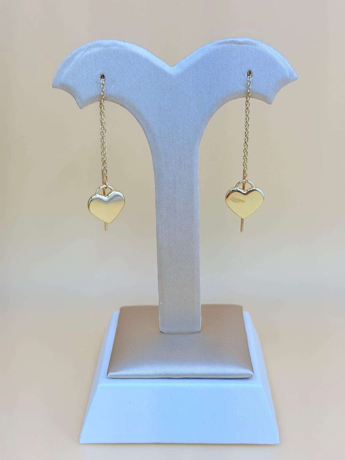14kt Gold Long Heart Earrings.
