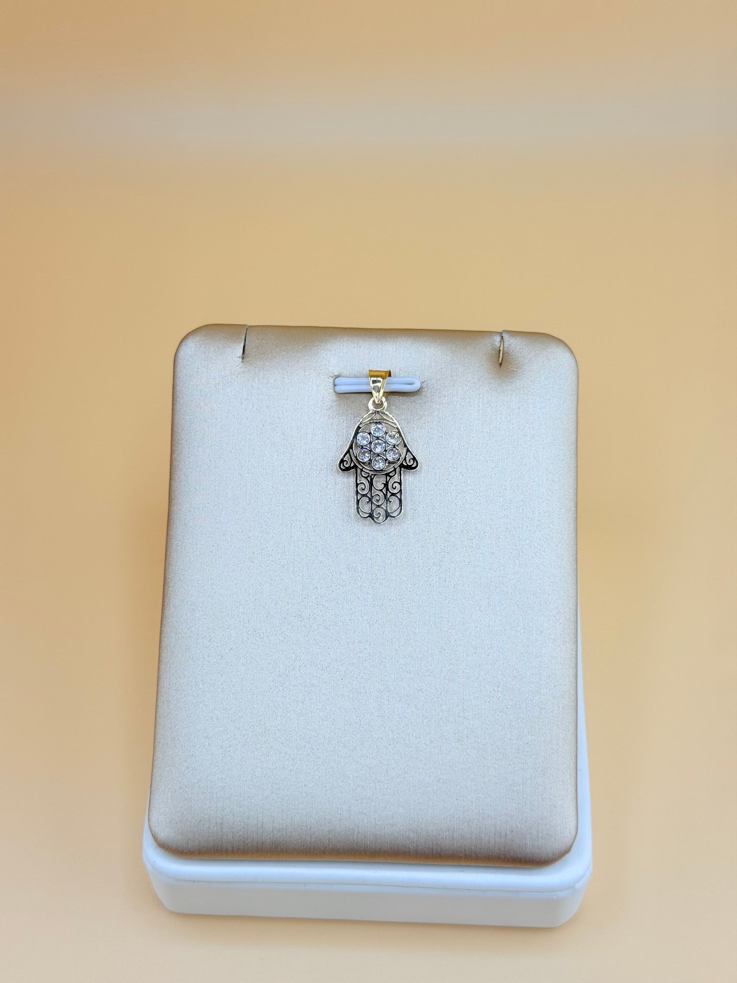 14K Gold Hamsa Hand Pendant, Fits Chains Up to 3mm Thick. ch